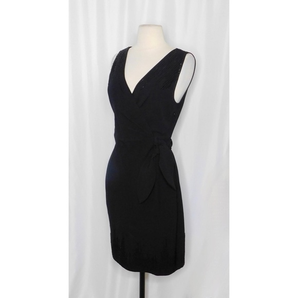 NWT!! DVF Diane Von Furstenberg Black Crepe Embellished Bella Faux Wrap Dress 4 - Picture 6 of 16